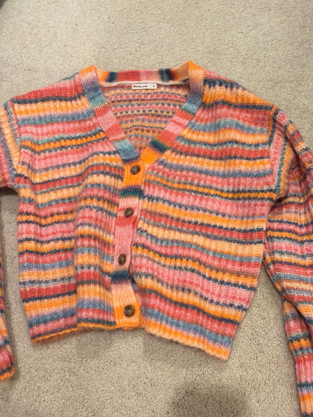Marine Layer Striped Cardigan Sweater in Pink, Orange, Blue